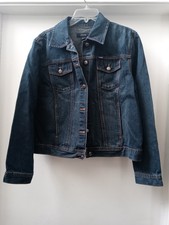 Izod Denim Jean Jacket Orange Stitch Unisex Blue Jean Jacket Size Large