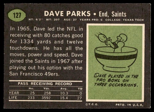 1969 Topps Dave Parks New Orleans Saints #127 - Picture 2 of 2