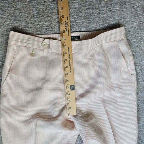 Pantalones para mujer Lauren Ralph Lauren crema 100 % lino a rayas pierna ancha talla 10 preppy - Imagen 9 de 10