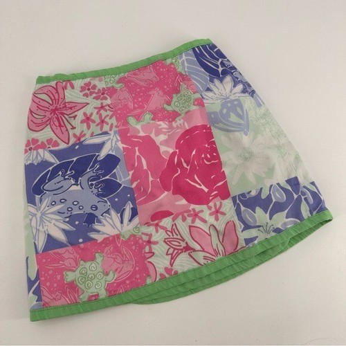 VTG Lilly Pulitzer Kids Patchwork Mini Wrap Skirt 100% Cotton Girls 6 White Tag - Picture 3 of 4