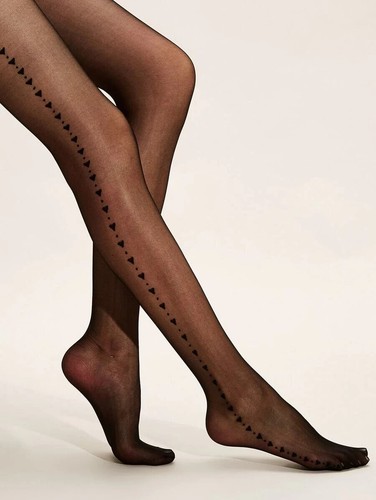 Women's Black Heart Pattern Mesh Snag Tights 1 Pair One Size - Picture 2 of 4