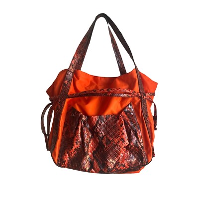 Falchi by Carlos Falchi Orange Nylon Snakeskin Tote Bag