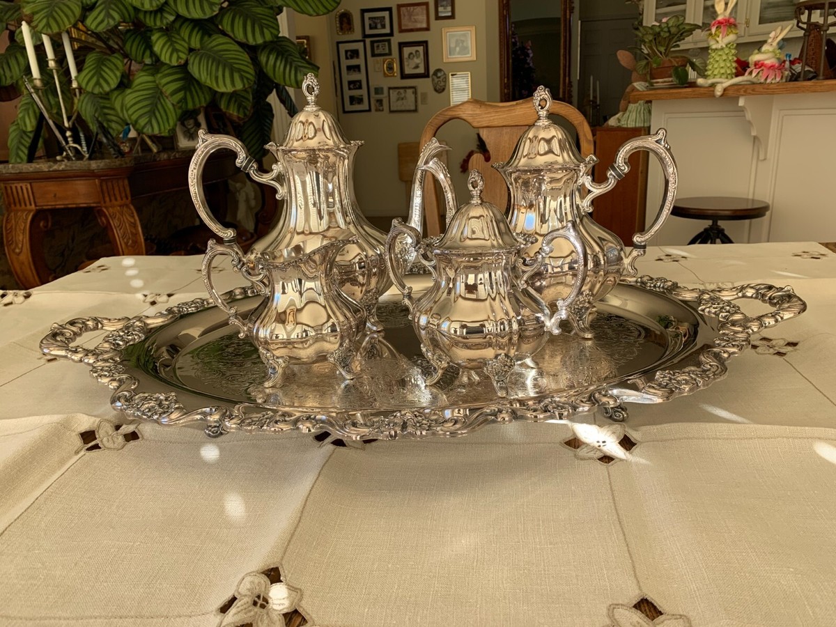 Lancaster Rose by Poole Silver Co Silverplate Coffee Tea Serving 5