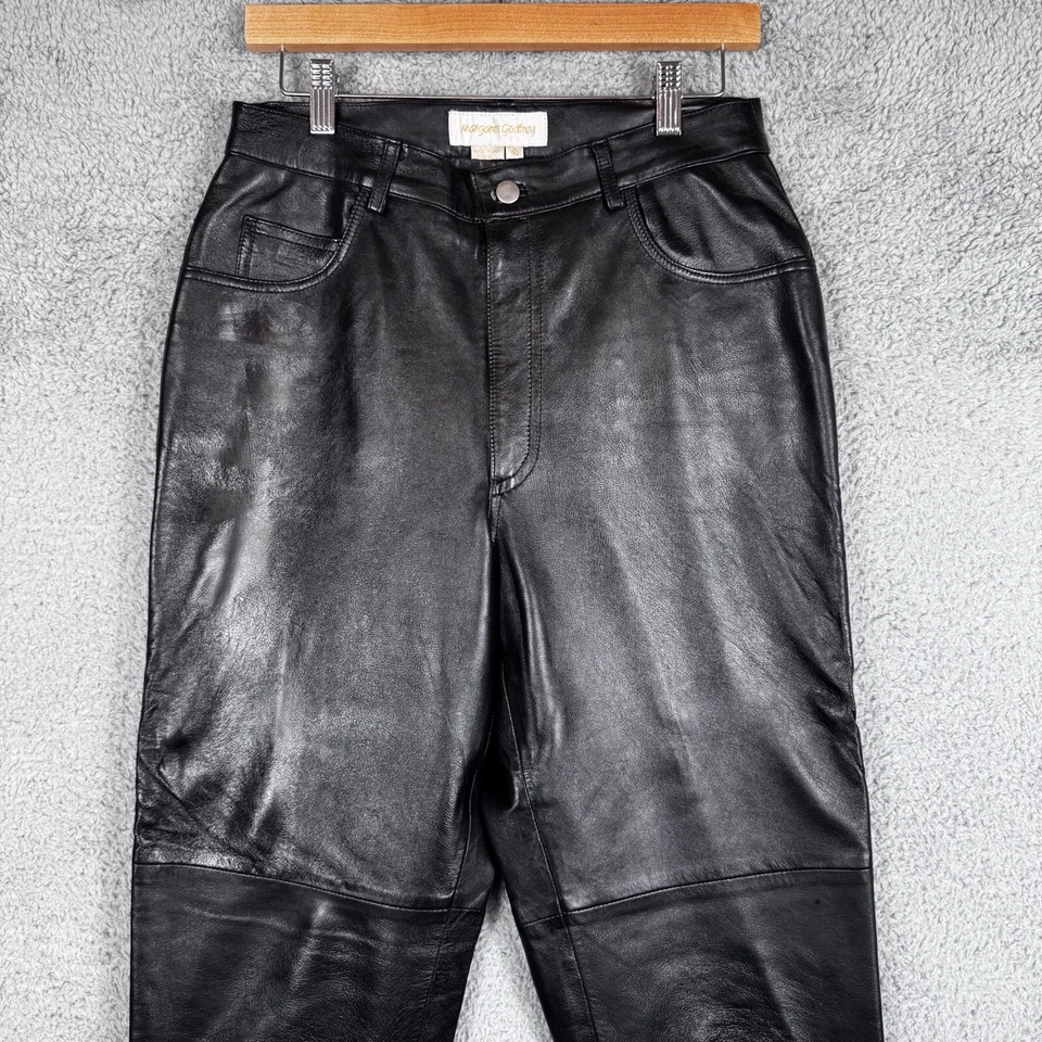 Pantalones de cuero negros vintage años 90 Margaret Godfrey para mujer talla 10 pierna recta Foto 2 de 4