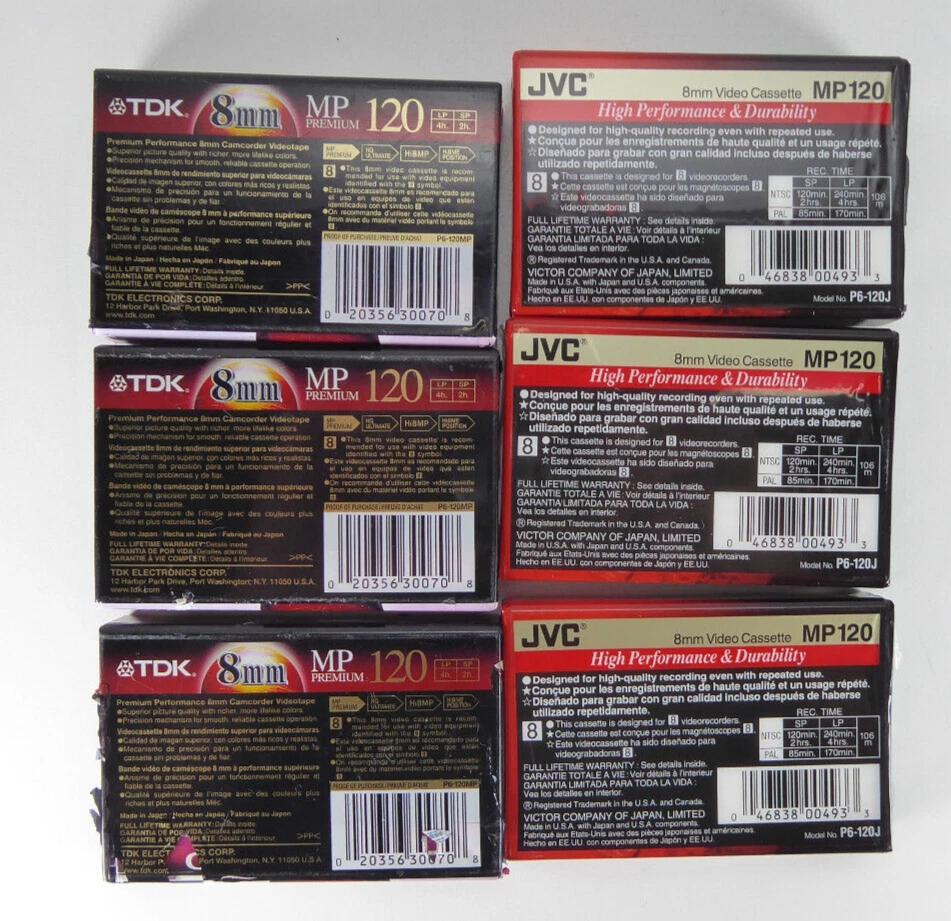 TDK & JVC 8 毫米视频磁带 120 分钟原厂封装 6 件装 — 第 4/4 张图片