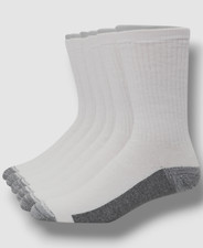 Hanes Men's White 6 Pair Pack Cotton X-Temp Logo Cushioned Crew Socks Shoe 6-12