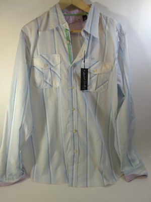 NWT Arnold Zimburg Large Blue/White Striped Long Sleeve Flip Cuff, Roll Sleeve