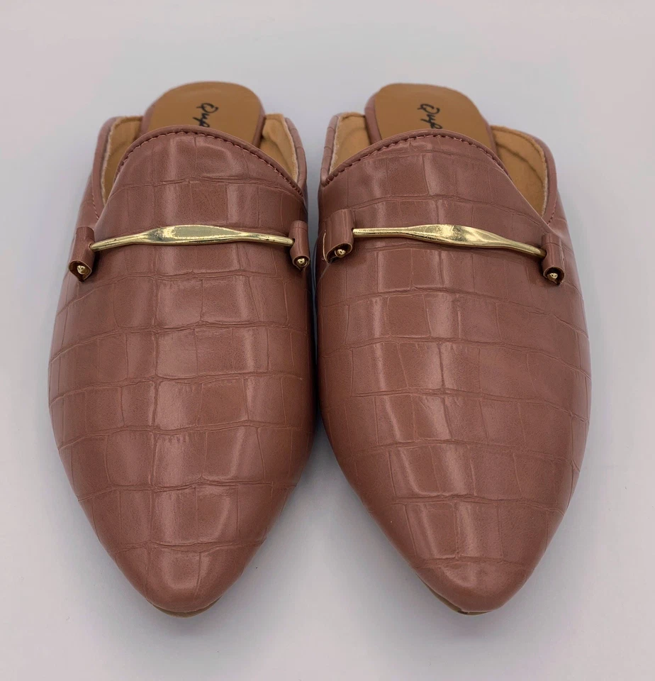 Женские слипоны Qupid Mules с принтом в виде розового аллигатора с заостренным носком размер 7 - Изображение 2 из 4