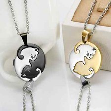 Trendy Geometric Animal Stainless Steel Necklace Cute Sweet Cat Pendant Couple