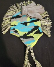 Kids Knit Winter Hat  Glove Set, Grey Camo Print