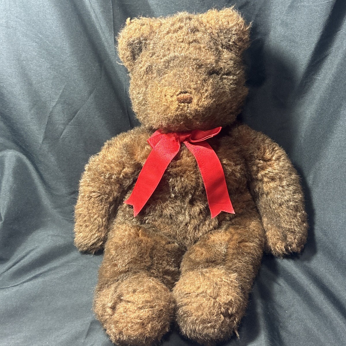 1990 Ty Dark Brown Teddy Bear w Red Satin Ribbon Bow 17
