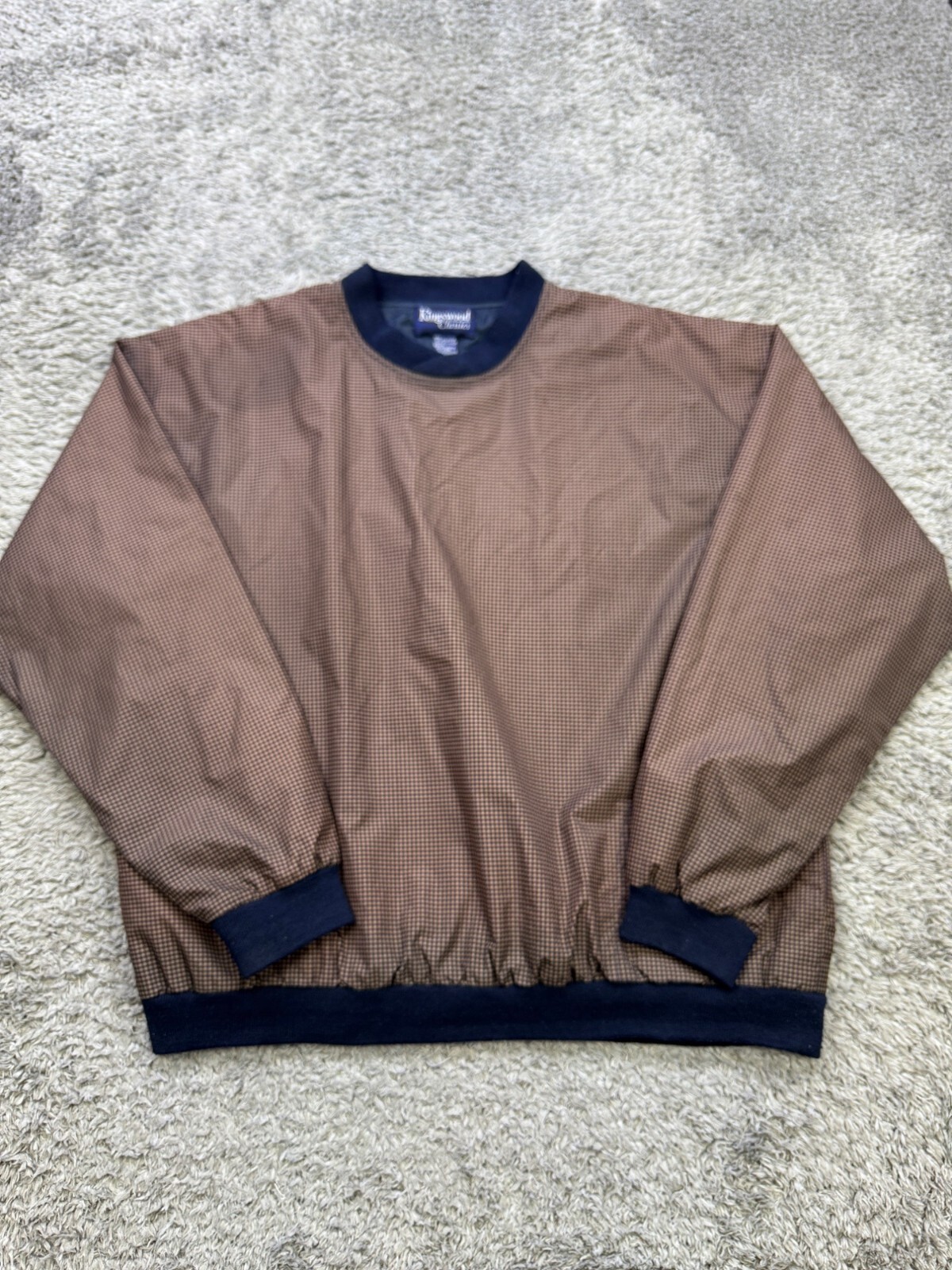 Vtg Kingswood Jacket Men Large Brown Houndstooth Lined Pullover Golf Windbreaker