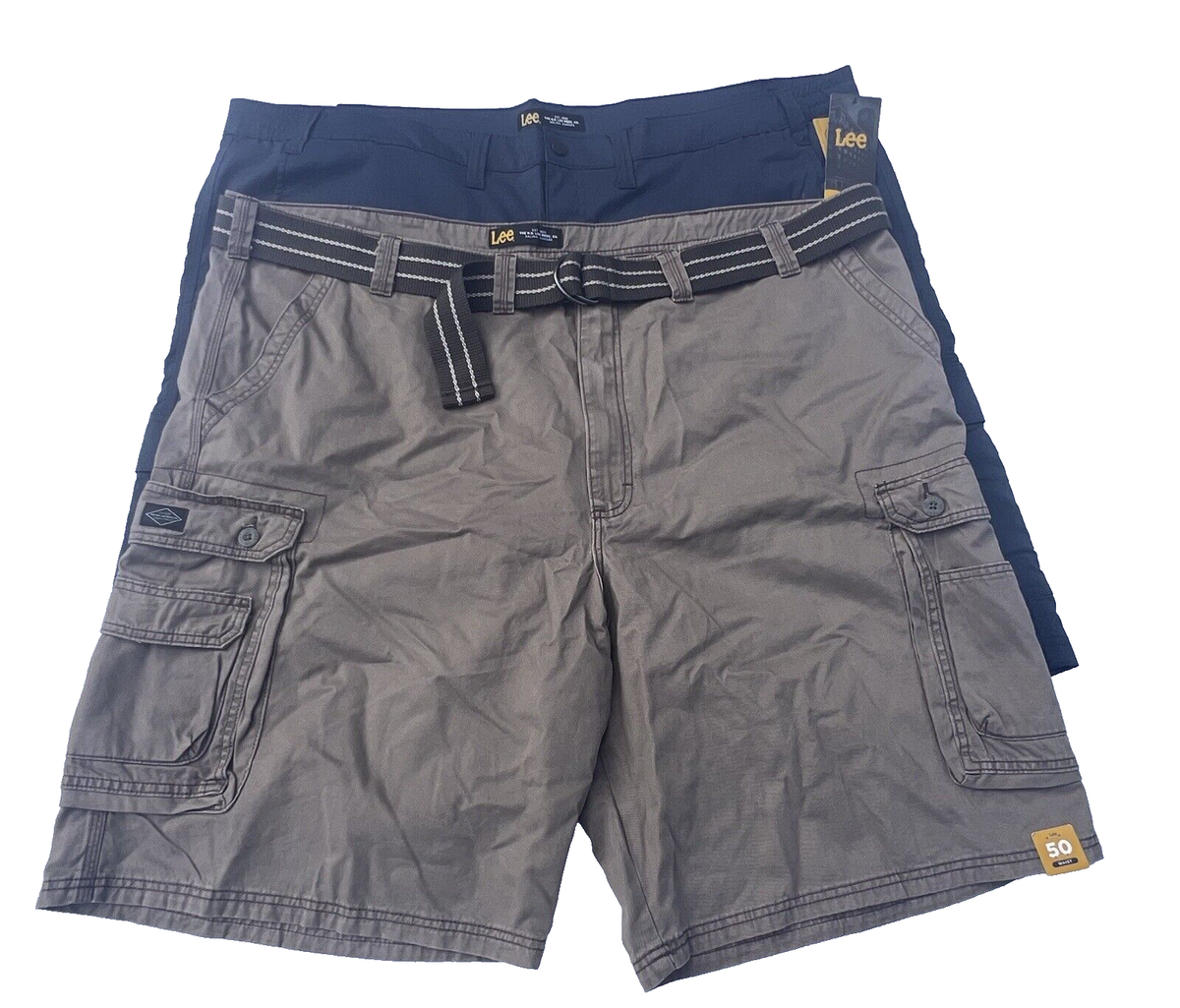 Lee (1) Khaki Green Soft Canvas (1) Navy Blue Microfiber Cargo Shorts Set  of Two