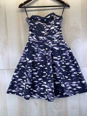 H & M Womens Blue Watercolor Strapless Fit Flare Pocket Dress Size 4  NWDT-6201 | eBay