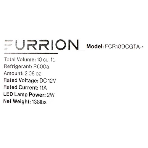 Furrion Boat Refrigerator FCR10DCGTABL 12VDC 11A Black 10 Cubic Feet