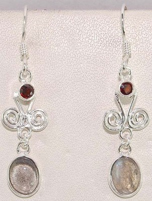 Natürlicher Labradorit & Feuergranat 925 Sterling Silber Ohrringe Schmuck @B9-3