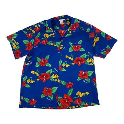 Vintage Hawaii Hemd Made in Hawaii USA Blau Floral Tiki Aloha 80er Herren L
