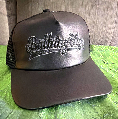 New men’s A Bathing Ape BAPE Black Trucker Hat Mesh/leather Adjustable Snapback