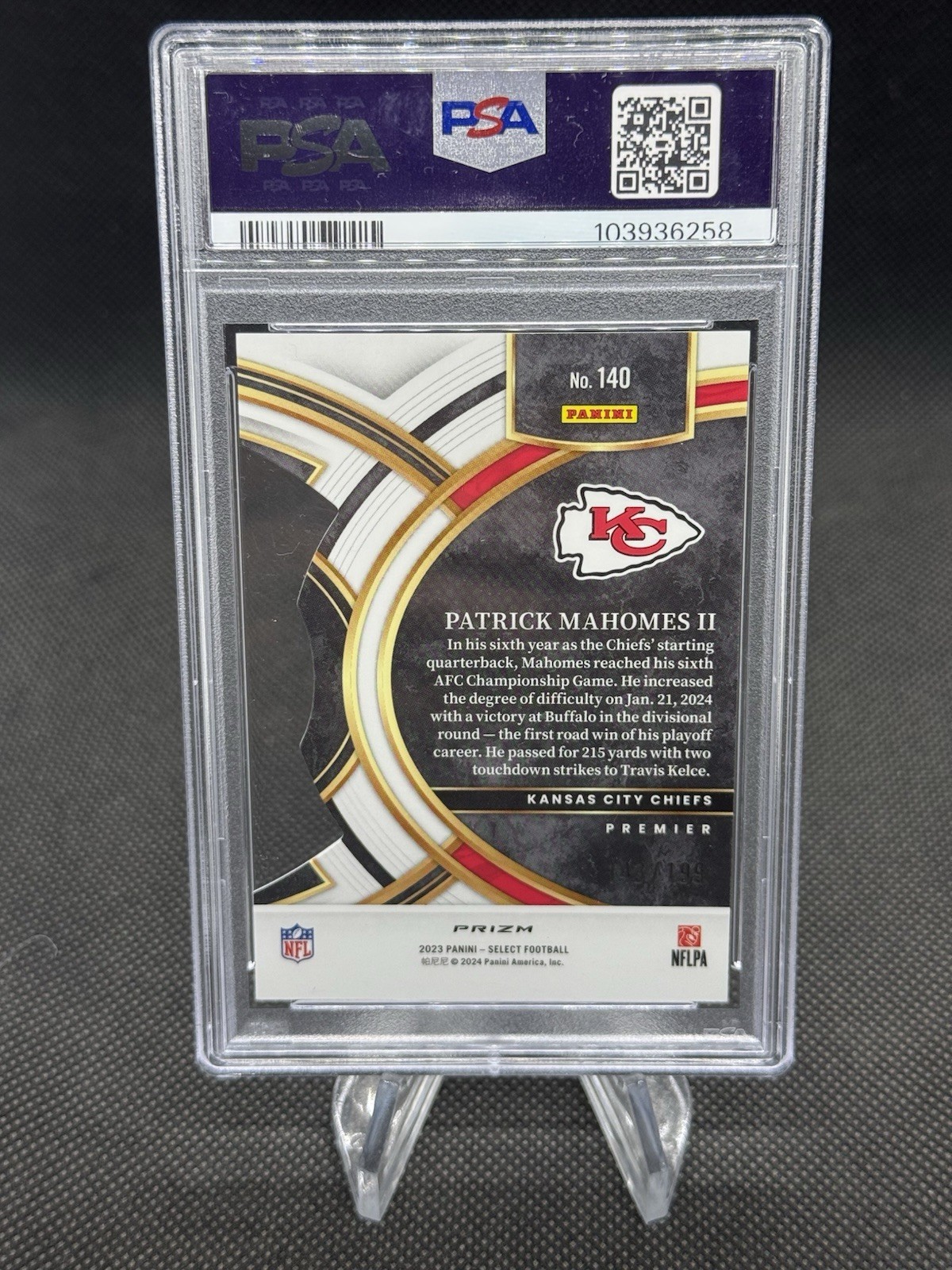 2023 Select Patrick Mahomes II #140 White Prizm Die-Cut /199 PSA 9 view 2
