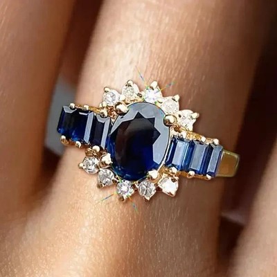 3Ct Oval Lab Created Blue Sapphire Wedding Ring 14K Yellow Gold Plated