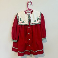 Bonnie Jean Girls 3T Red Corduroy Christmas Dress Holly Collar Holiday