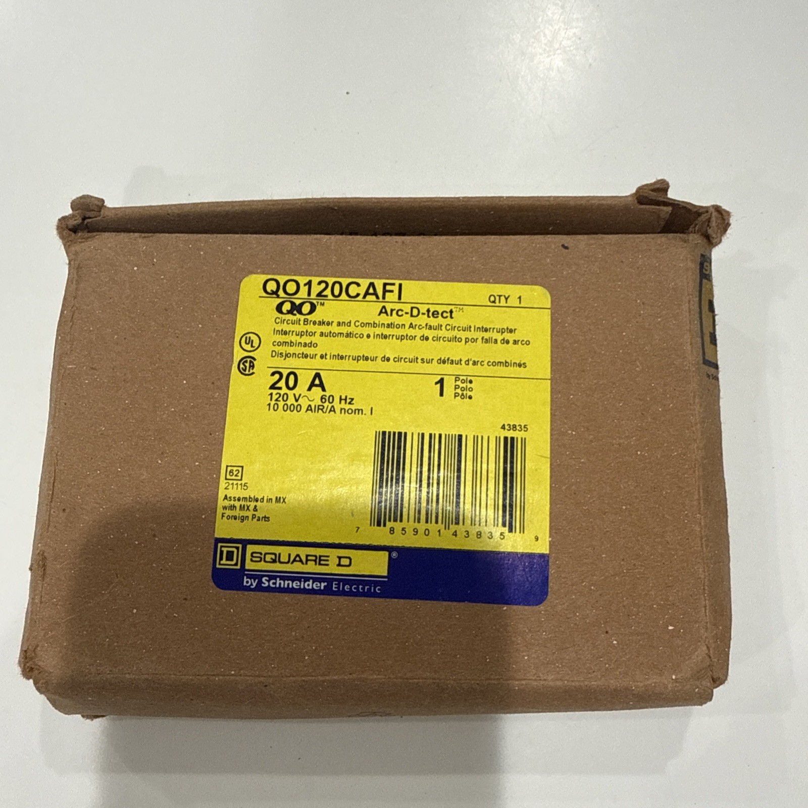 new in box Schneider, Square D, Circuit Breaker, QO120CAFI, 20 Amps, 120 Volts