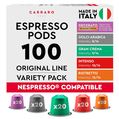 100 Espresso Pods Medium Dark Roast Espresso Aluminum Capsules Made in Italy