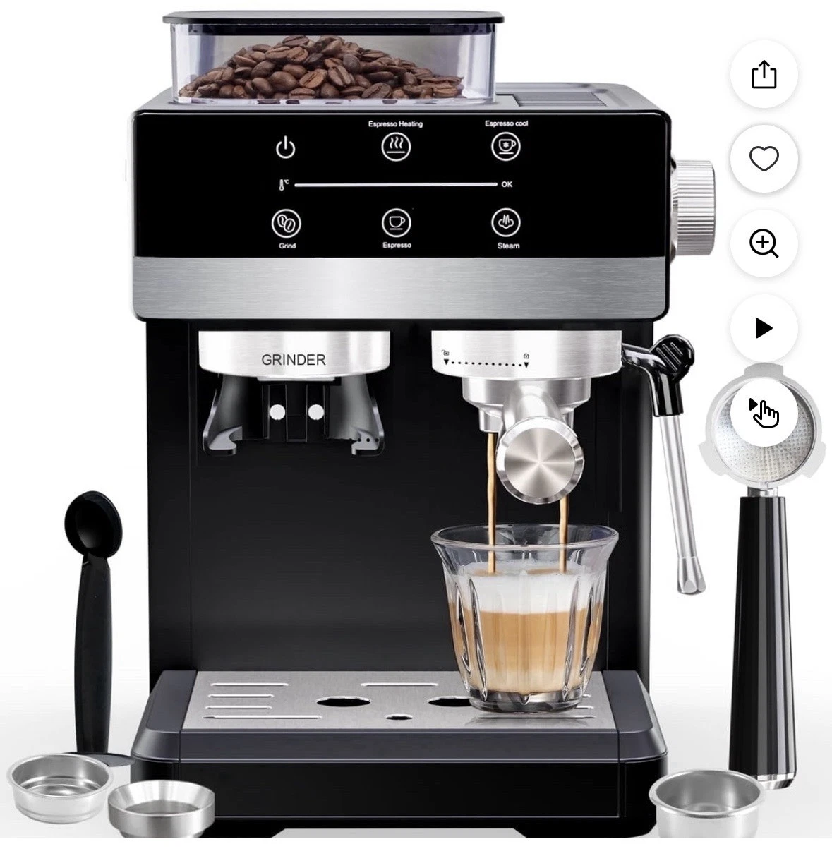 Bluebow Espresso Machine with Grinder 20 Bar, Milk Frother, Semi-Auto
Opens in a new window or tab