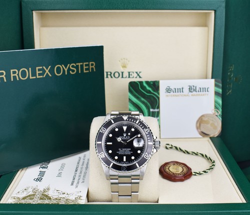 ROLEX 40mm Mens Stainless Steel Submariner Black Dial 16610 SEL SANT BLANC