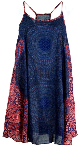 Boho Mandala Minikleid, TräGerkleid, Strandkleid, Tank Top - Dunkelblau/Fuchsi-image