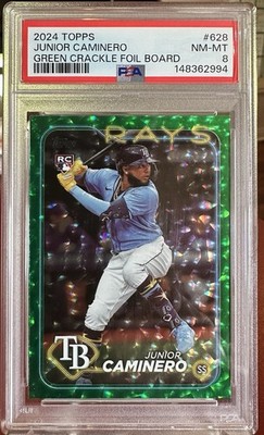 2024 Topps Green Crackle Foil Board  #285/499 Junior Caminero PSA 8 Rookie