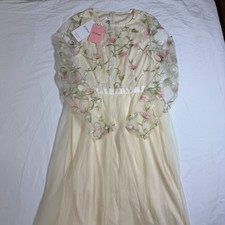 JJ's House Women's M Apricot Floral Embroidered Tulle Midi Dress NWT