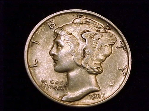 1937-D  Mercury Dime, About Uncirculated Grade