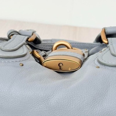 Chloe Paddington Handbag Tote Bag Leather Sky Blue Padlock Key