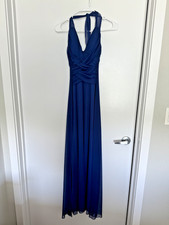 Women's Windsor Royal Blue Halter V Neck Maxi Formal Dress Size 1/2