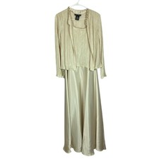 Cachet Dress Size 12 Maxi Gown Long Formal Two Piece Beaded Jacket Champagne