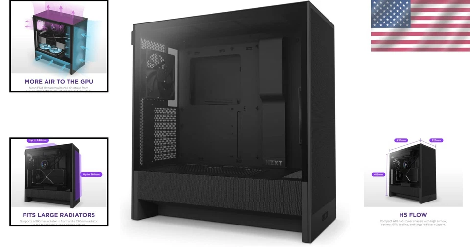 Compact H5 Flow 2024 Gaming Case - 2 Quiet 120mm Fans & High Airflow Support - Image 2 of 4