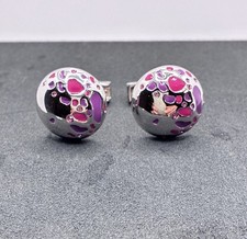 TM Lewin Silver Tone Pink Purple Enamel Rhinestone Men's Cufflinks Signed