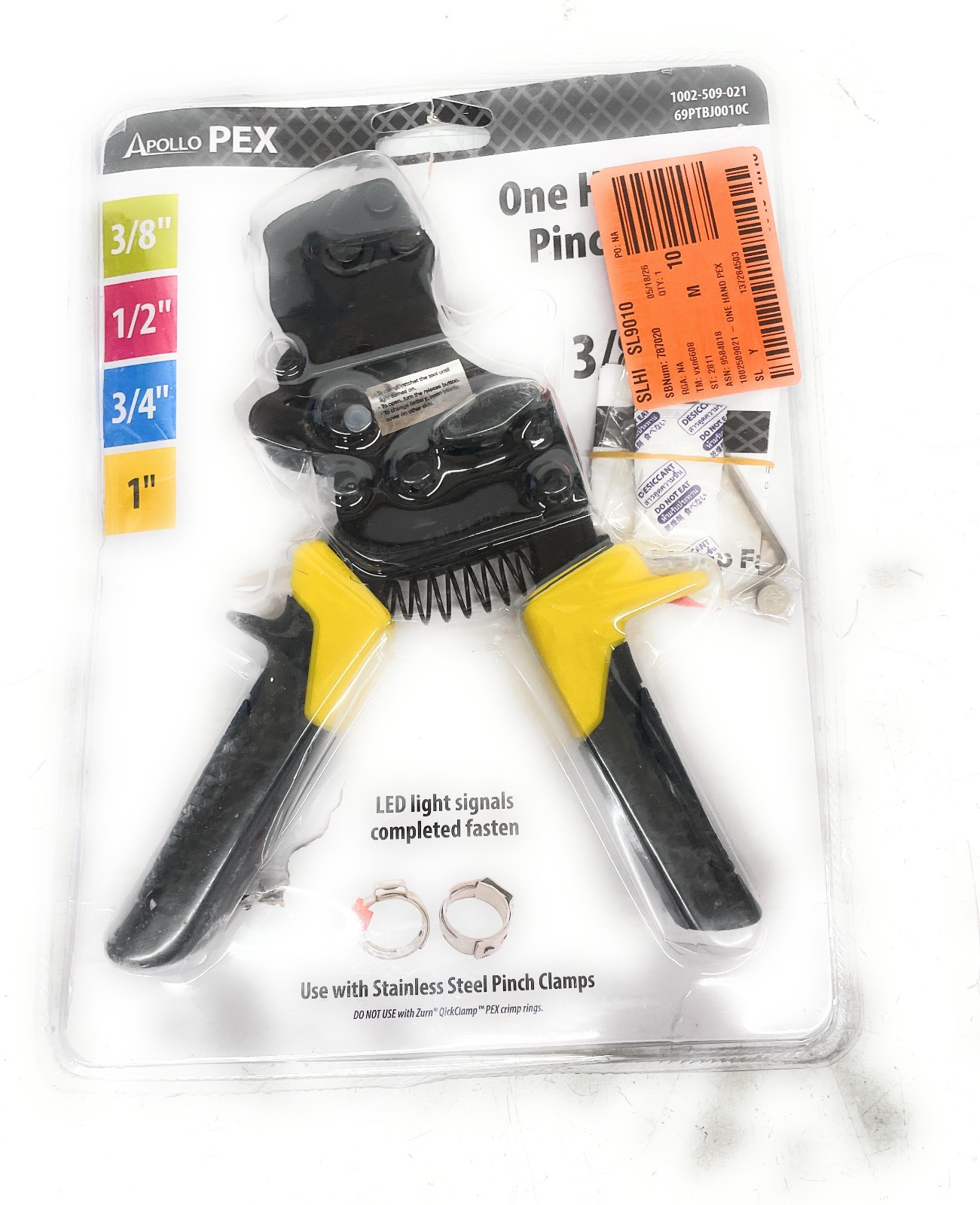Apollo PEX One-Hand PEX-B Pinch Clamp Tool, 3/8" To 1", Black/Yellow,69PTBJ0010C