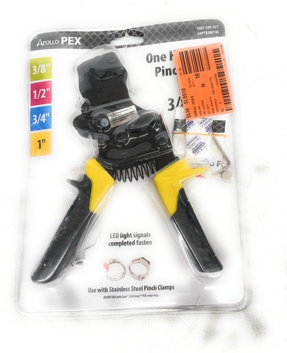 Apollo PEX One-Hand PEX-B Pinch Clamp Tool, 3/8" To 1", Black/Yellow,69PTBJ0010C