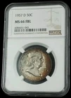 1957-D 50C FRANKLIN SILVER HALF DOLLAR  NGC MS 66 FBL TONED #7479