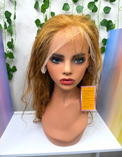 Lace Front Glueless Long Wavy Blonde Human hair Wig Free-Part Women s