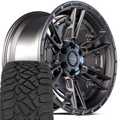 4PS01 Black 17x9 Wheels & 33x12.50R17 R/T Tires Set 5X5 & 5X5.5 -6ET
