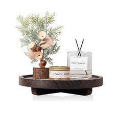 Round Decorative Tray Wood Bathroom Counter Organizer Farmhouse Kitchen Decor...