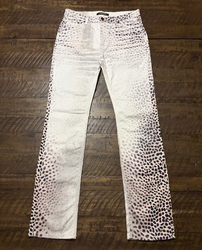 Roberto Cavalli Leopard Shark Print Jeans White Straight Leg ITALY 44 US 8