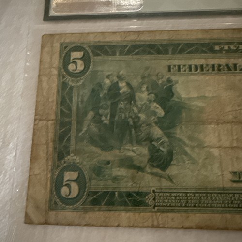 1914 $5 Federal Reserve Note Philadelphia Red Seal Large Note PMG 20 very fine - Picture 6 of 8