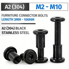 M2 - M10 Flat Head Allen Key Connector Bolts & Cap Nuts Stainless Steel Black
