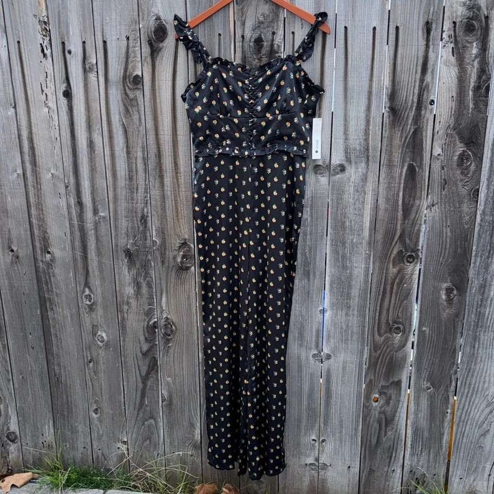 Aqua черный цветочный оборки Sweetheart без рукавов широкие ноги комбинезон размер маленький - Изображение 2 из 4