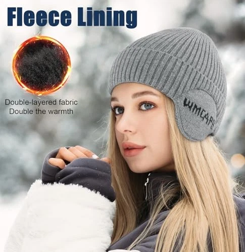 Gorro de línea polar con orejera, sombrero de punto de invierno para hombre mujer caqui Foto 4 de 4