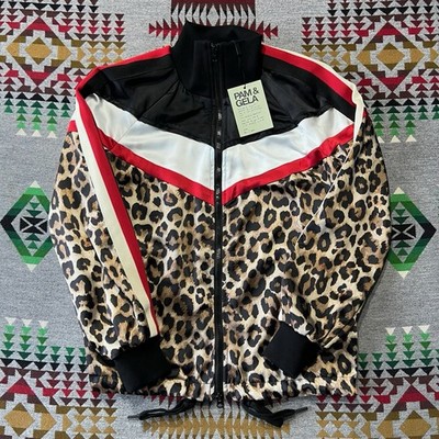 Pam Gela Track Jacket Womens P Leopard Print Full Zip Colorful D1